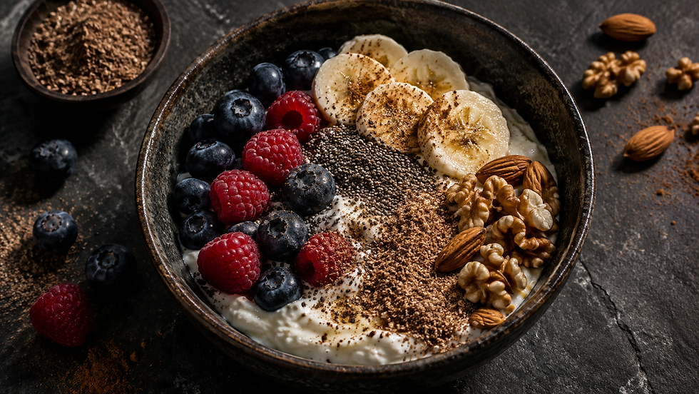 Power Bowl post-workout con yogurt greco, frutti di bosco, semi, banana e frutta secca
