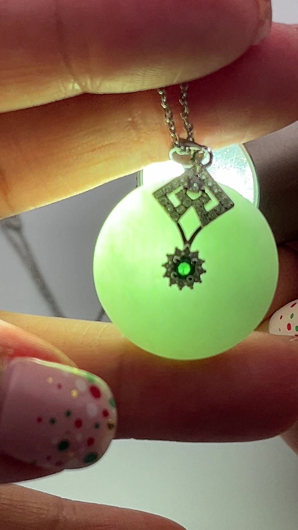 Thumbnail: Jadeite Apple Green Donut with S925 Sterling Silver Bail and Necklace