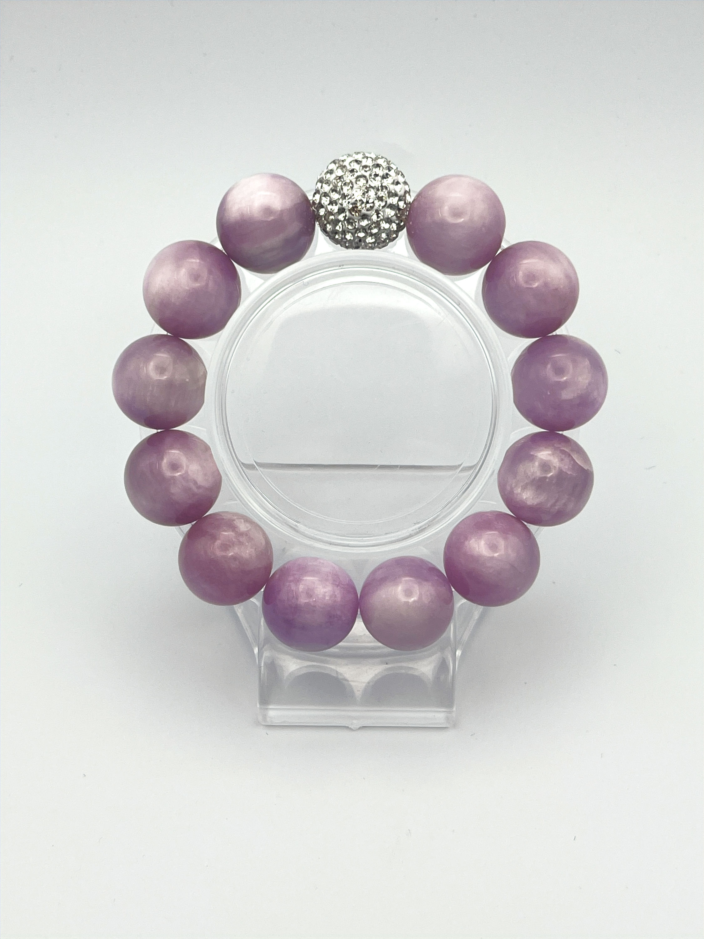 Kunzite Beads Bracelet with Crystal Embellishment (7 in )