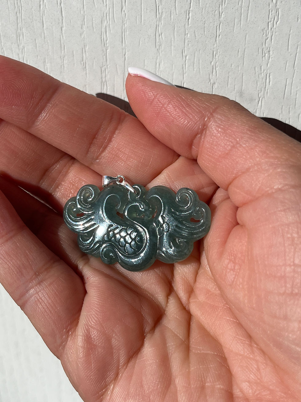 Thumbnail: Jade Pendant Phoenix Blue Water with S925 Bail