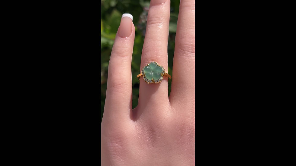 Thumbnail: Burma Jadeite Oily Green Flower Carving Adjustable 14K gold plated
