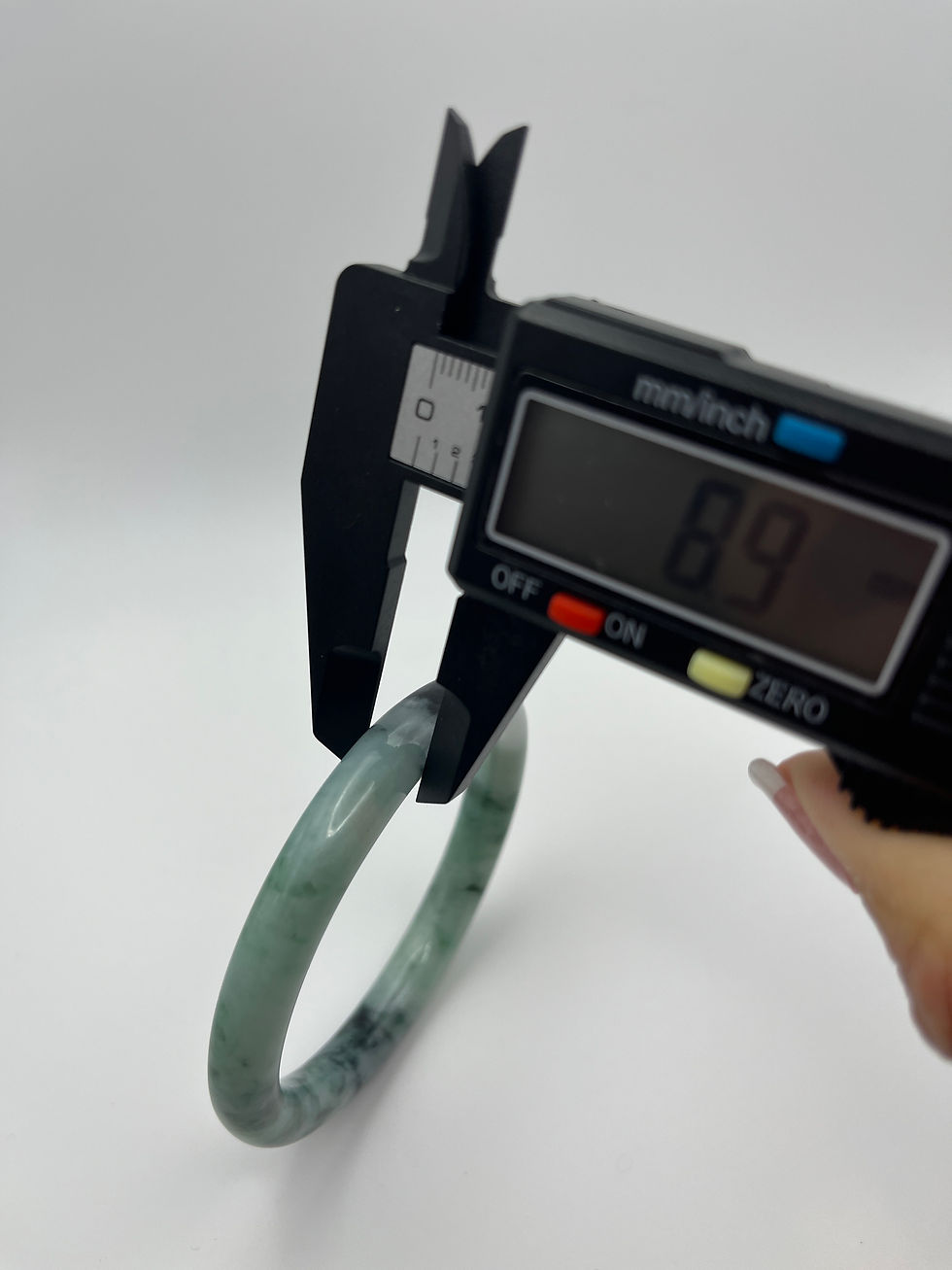 Thumbnail: Jade Bangle Flowery Blue Green Round ( 57 mm )