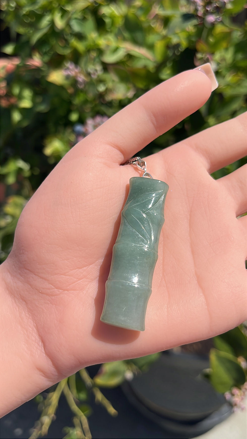 Thumbnail: Burma Jadeite Oily Green Bamboo Pendant with S925 Adjustable Necklace