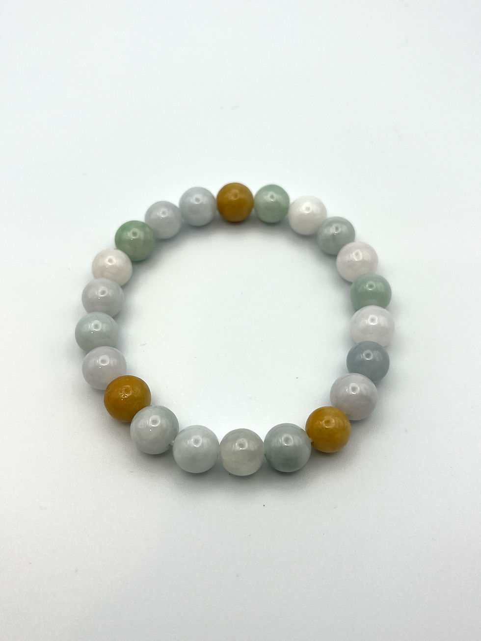 Thumbnail: Jade Bracelet Green and Yellow Burma Gold Colored Bead (6.5 in)