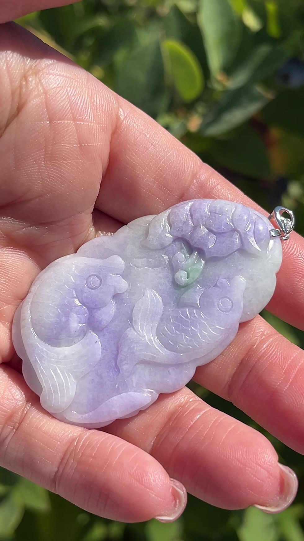 Thumbnail: Jadeite Lavender Landscape of Lucky Fishes S925 Sterling Silver Bail