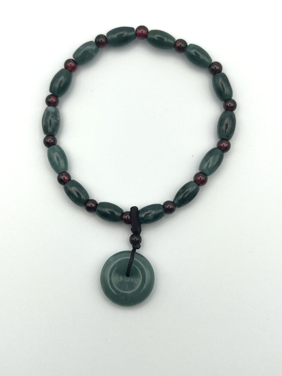 Thumbnail: Jade Bracelet Donut Jadeite and Garnet Beads (6 inches)