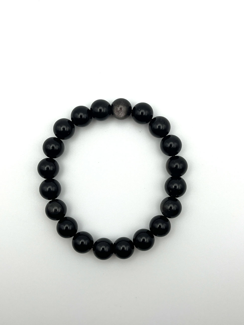 Thumbnail: Silver Obsidian Bracelet 10 mm (6.5 in)