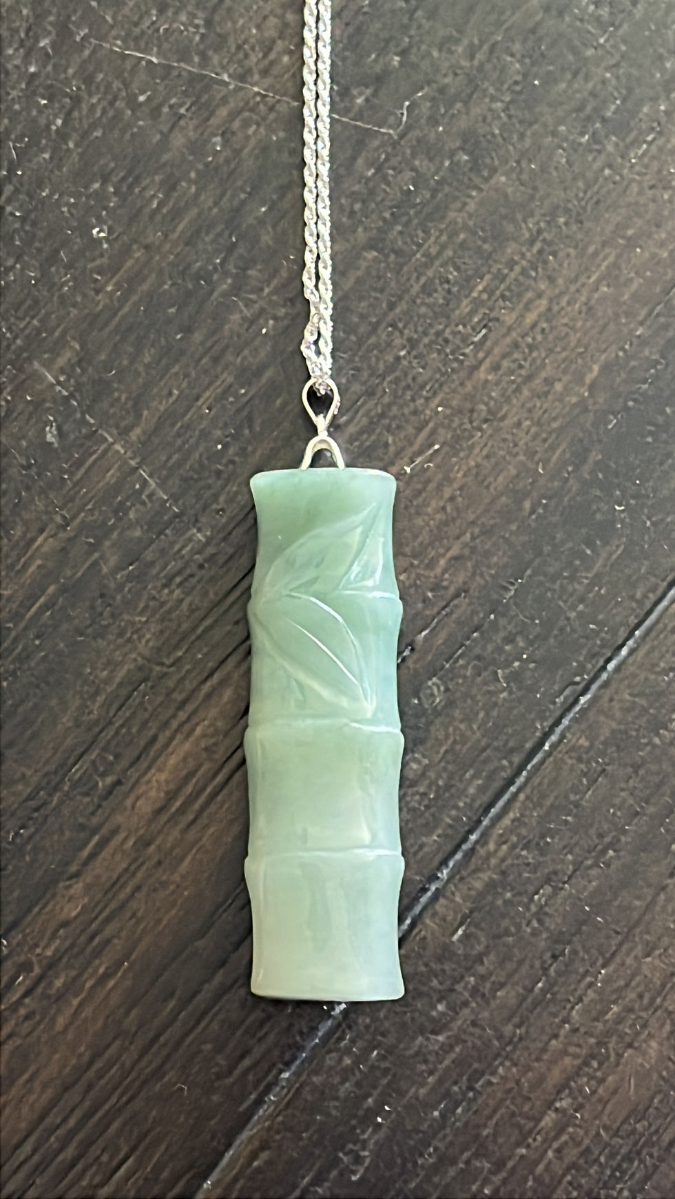 Thumbnail: Burma Jadeite Oily Green Bamboo Pendant with S925 Adjustable Necklace