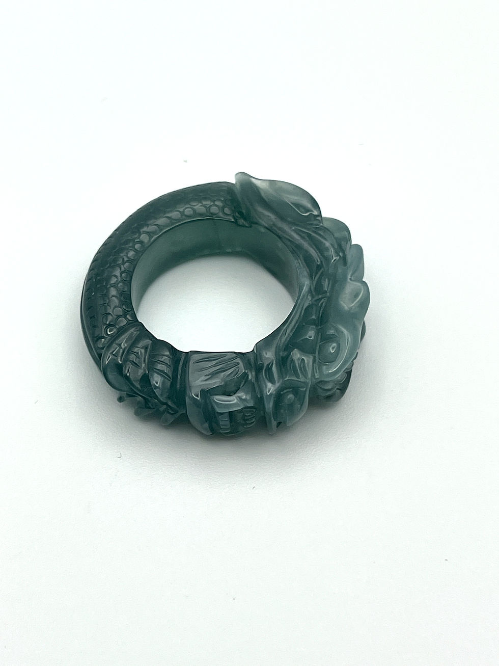 Thumbnail: Jade Blue Water Ring Dragon Carving Size ( 9.5 mm )