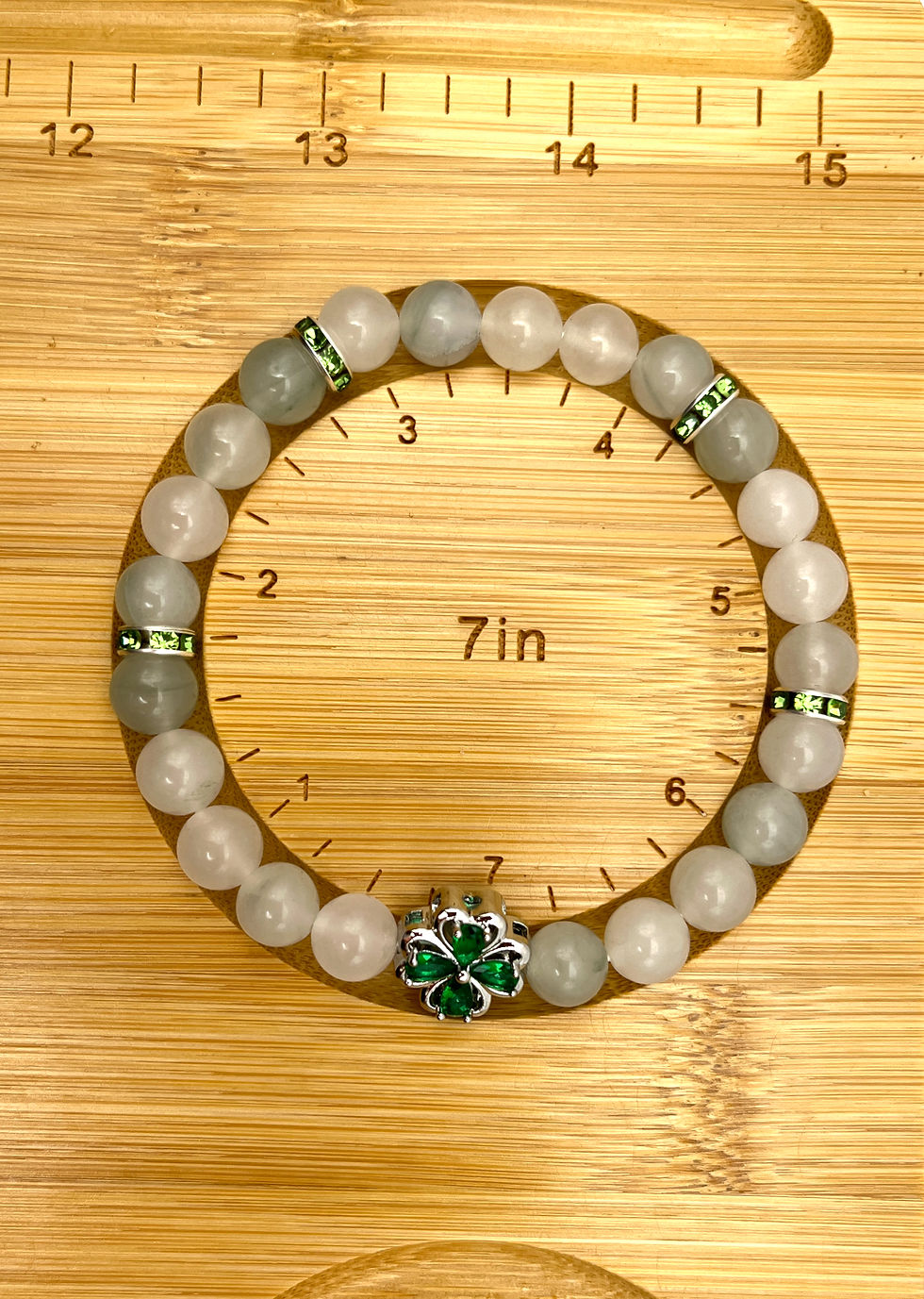 Thumbnail: Jade "Lucky" Tian Shan Jade Silver Tone Bracelet (7 inches)