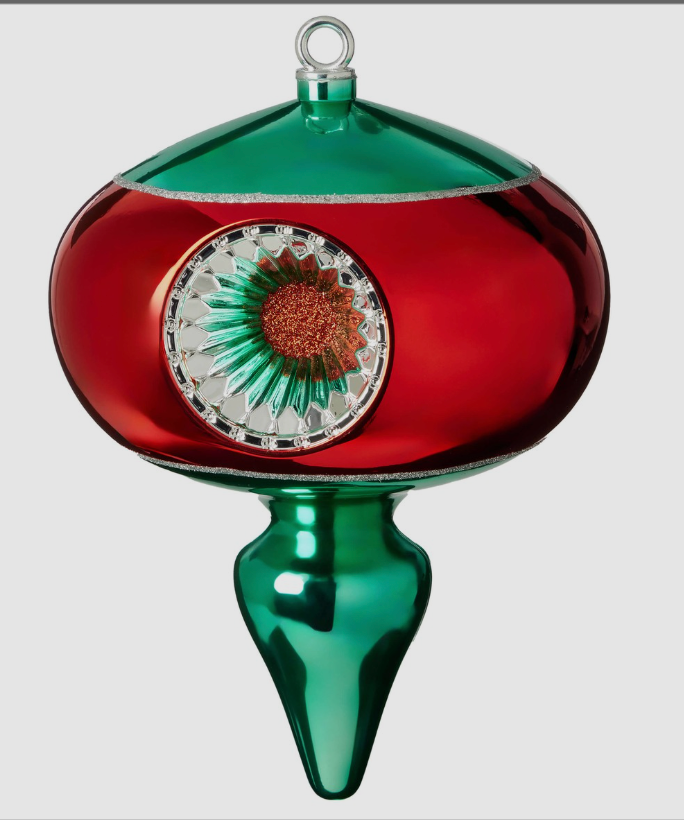 Large Red & Green Reflector Indent Finial Ornament by RAZ