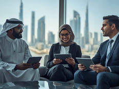 Three business people in a M&A meeting in Abu Dhabi