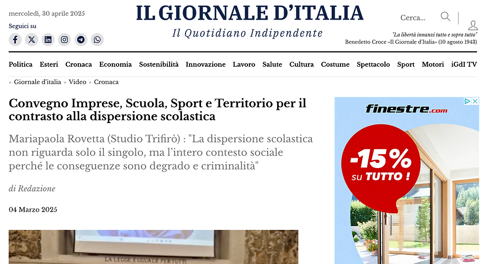Convegno Imprese, Scuola, Sport e Territorio per il contrasto alla dispersione scolastica