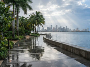 Biscayne Bay waterfront promenade with Miami skyline