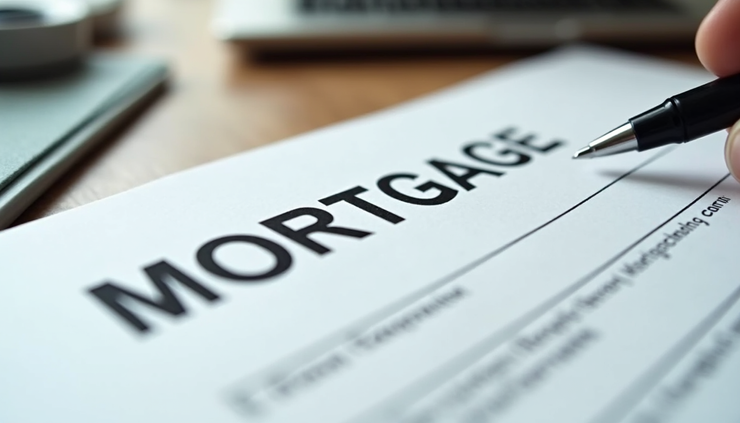 Close-up view of a mortgage application form with a pen on top