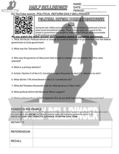 Political Reform Progressive Era Worksheet | Mysite
