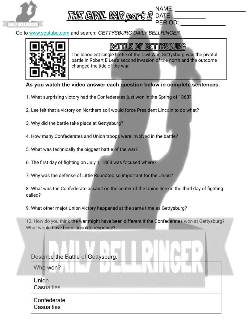 Thumbnail: Battle of Gettysburg Worksheet