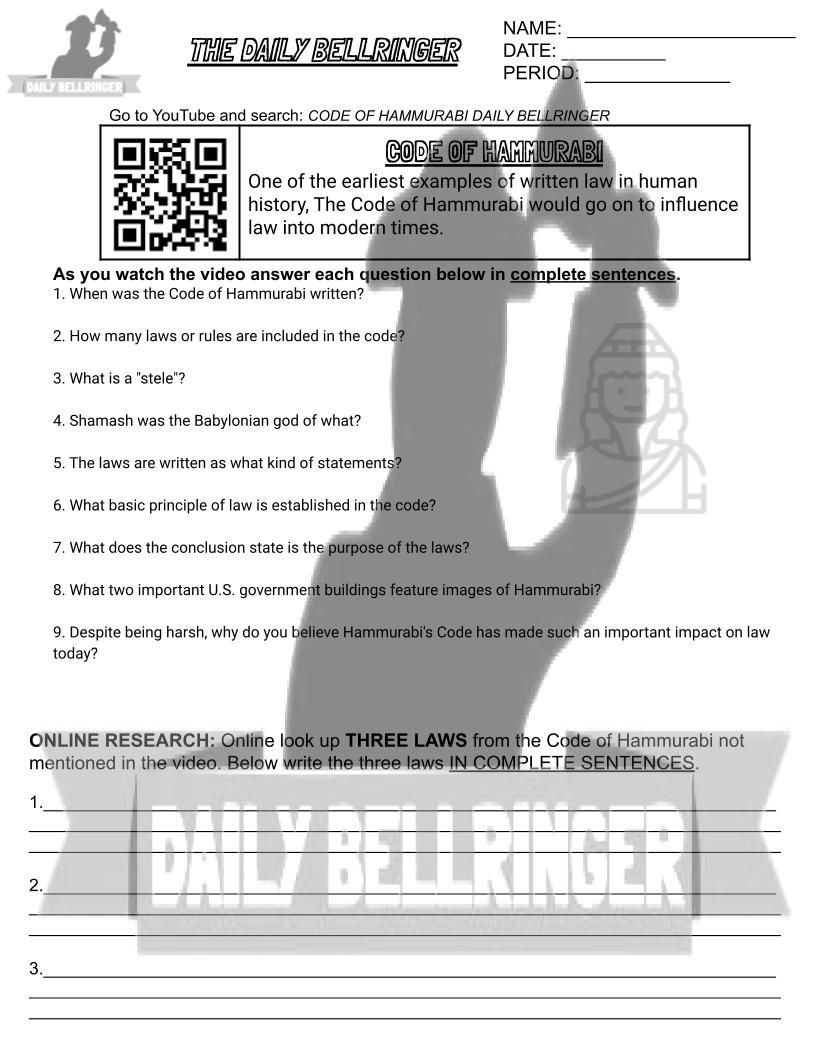 Thumbnail: Code of Hammurabi Worksheet