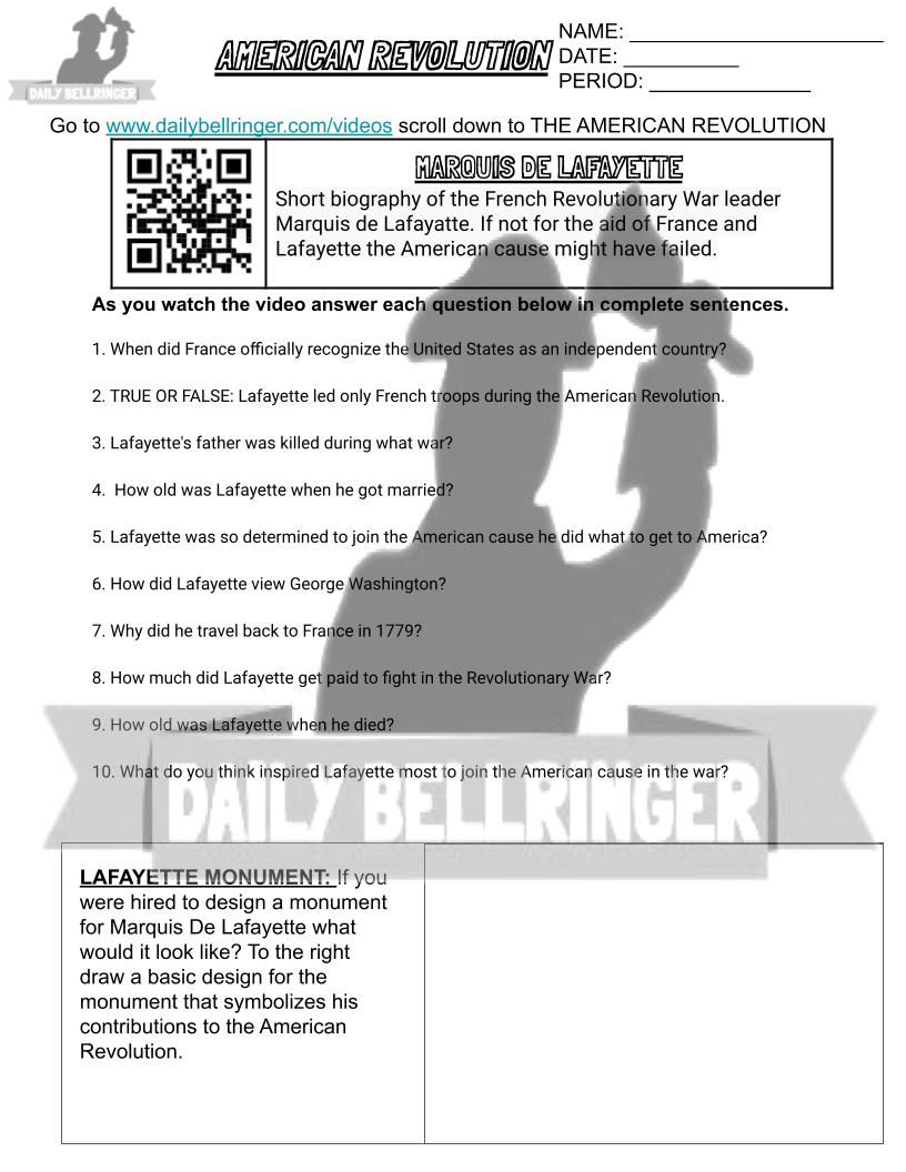 Thumbnail: Marquis De LaFayette Worksheet