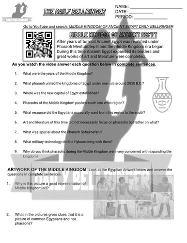 Middle Kingdom of Ancient Egypt Worksheet | Mysite