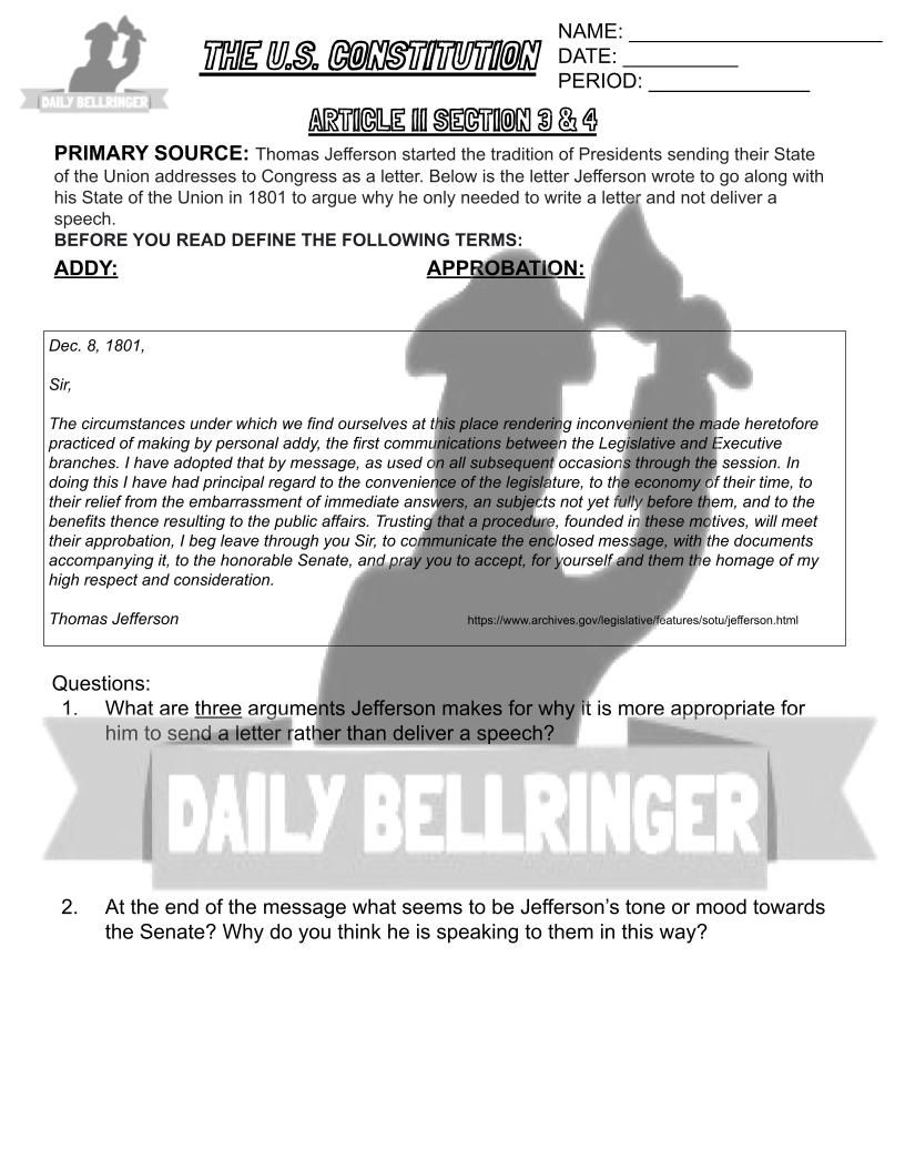 Thumbnail: Article II Section 3 & 4 Worksheet