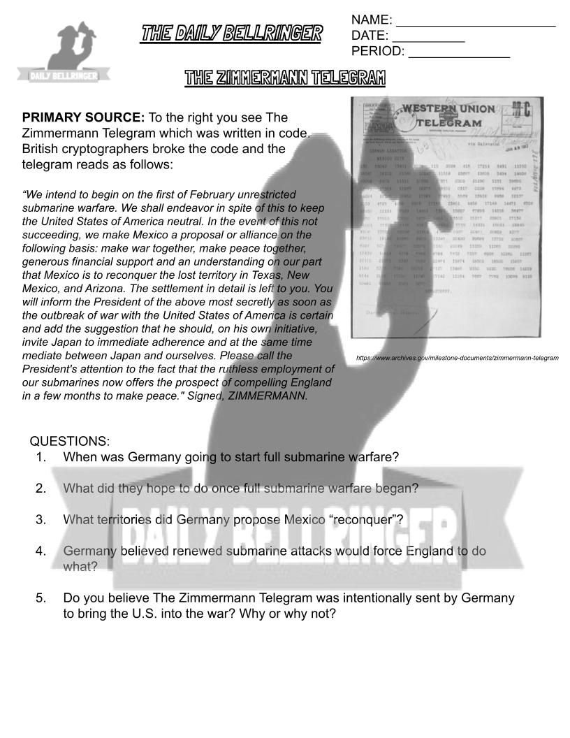 Thumbnail: Why did the U.S. Enter WWI Worksheet