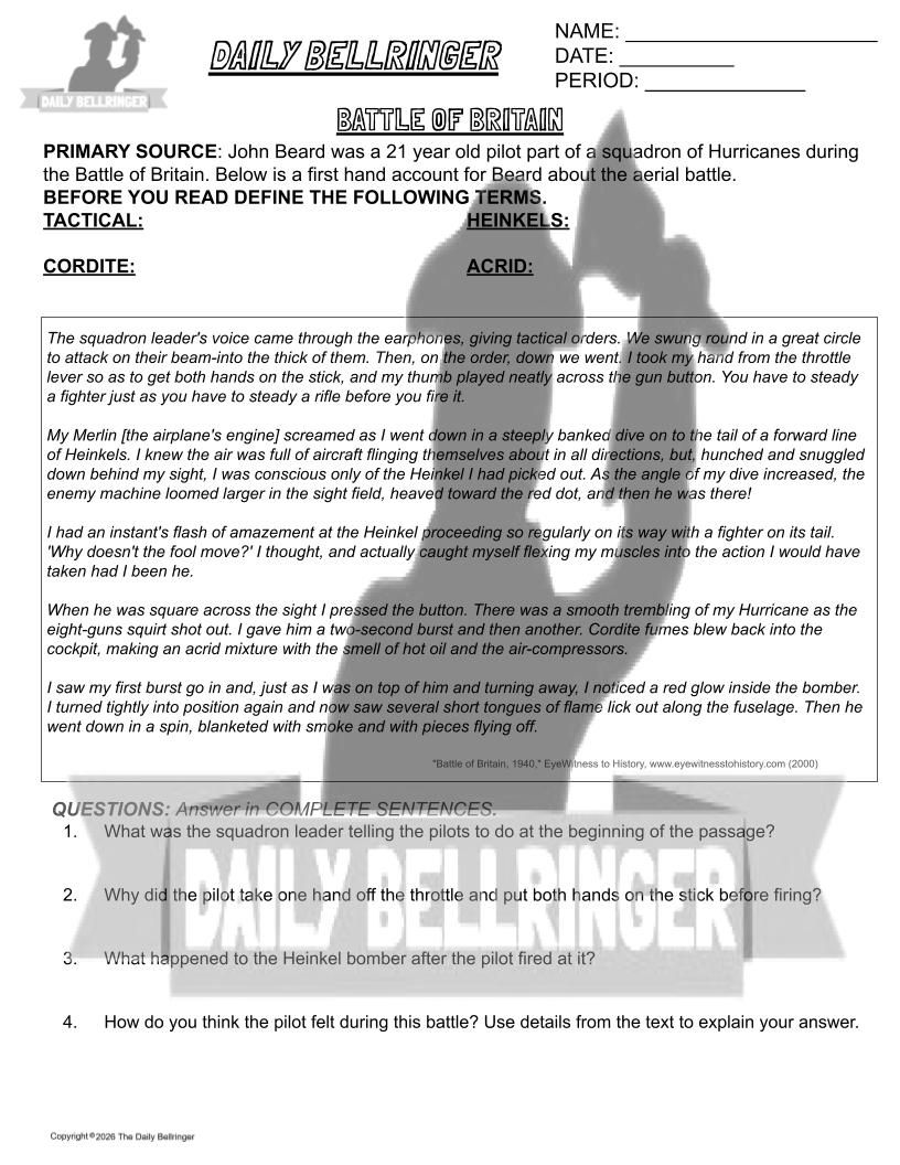Thumbnail: Battle of Britain Worksheet