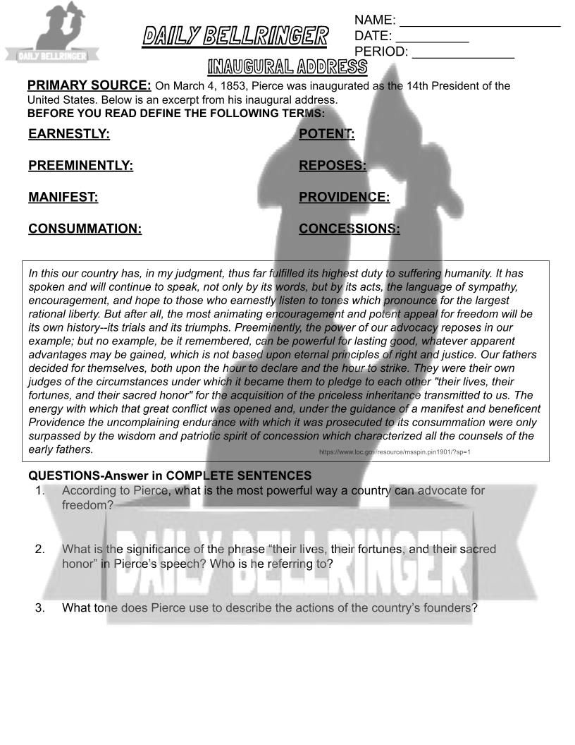 Thumbnail: President Franklin Pierce Worksheet