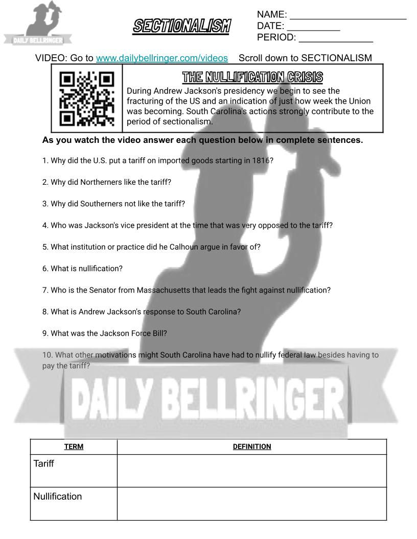 Thumbnail: The Nullification Crisis Worksheet