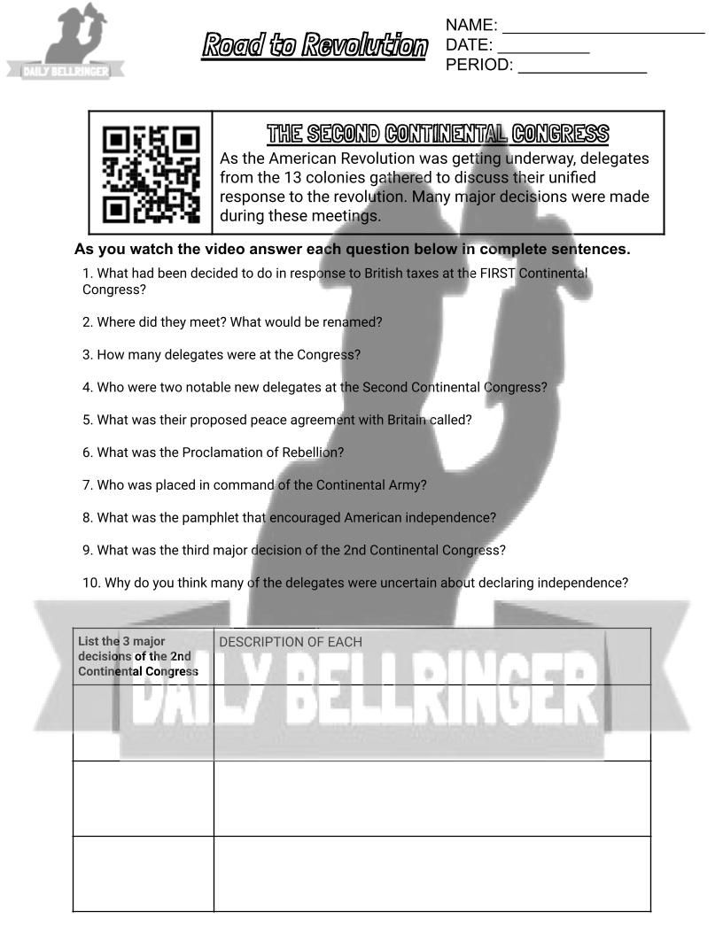 Thumbnail: The Second Continental Congress Worksheet