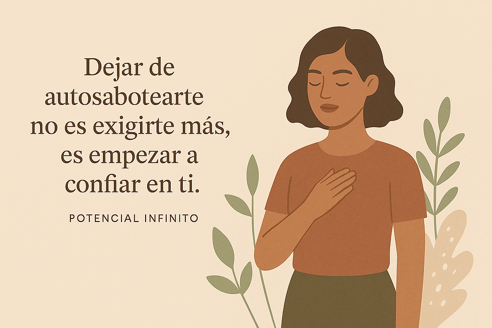 Mujer confiada: "Dejar de autosabotearte no es exigirte más, es empezar a confiar en ti." Potencial Infinito