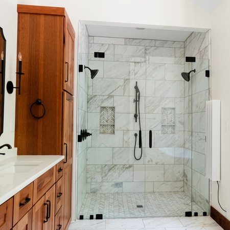 View of of shower from outside the glass