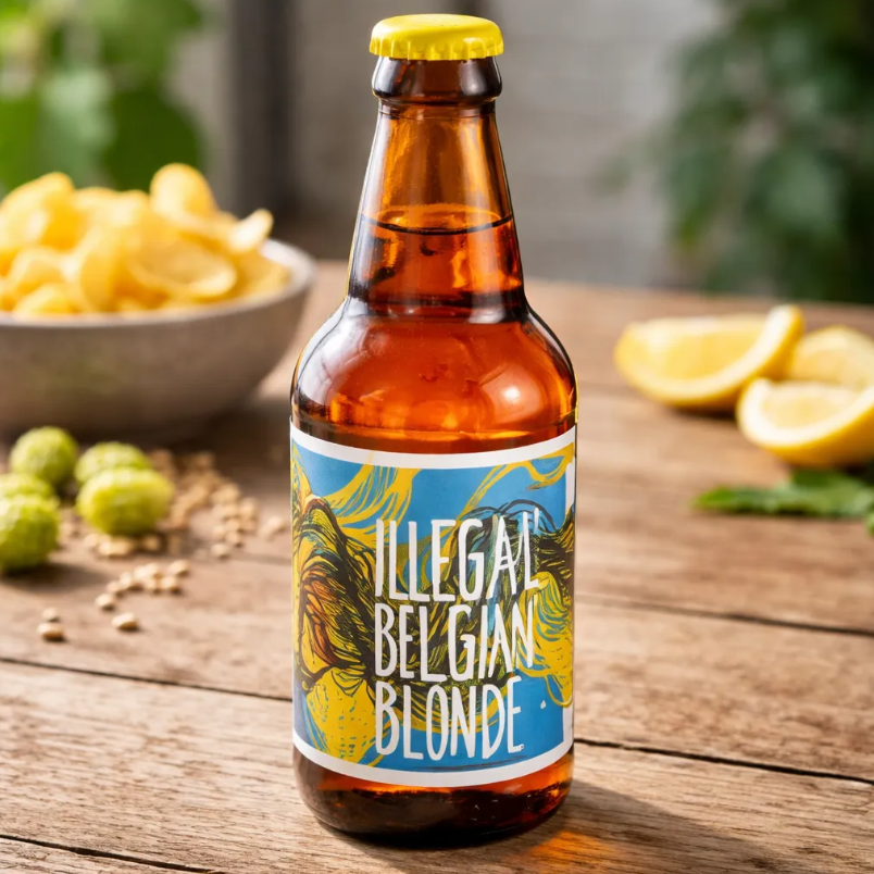 Miniatura: Belgian Blonde Illegaal 300ml Em cima da mesa