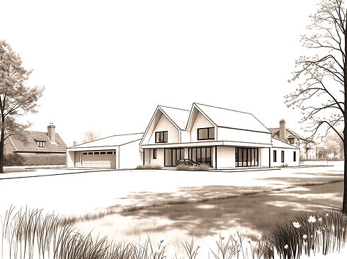 architectural sketch of new modern design homes in countryside of cambridgeshire england_e