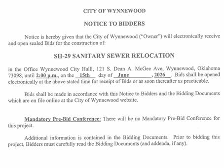 Notice to Bidders: Sanitary Sewer Relocation (UPDATED 6/1/26)