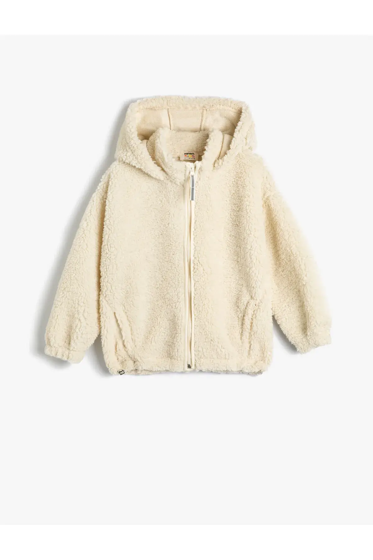 Koton Peluş Kapşonlu Sweat Dik Yaka Fermuarlı Cepli Uzun Kollu