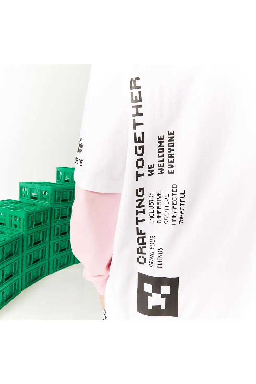 Thumbnail: Lacoste X Minecraft Erkek Relaxed Fit Bisiklet Yaka Desenli Beyaz T-shirt TH3802