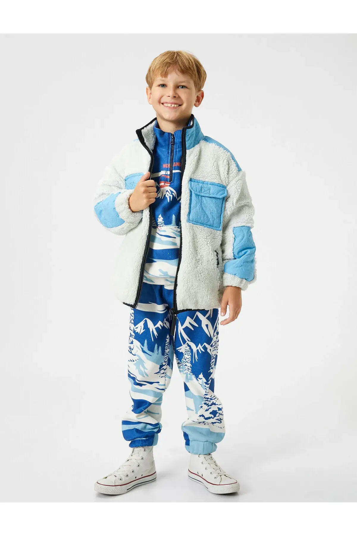 Koton Sweatshirt Dik Yaka Uzun Kollu Cepli Fermuar Kapamalı Manşetleri Lastikli