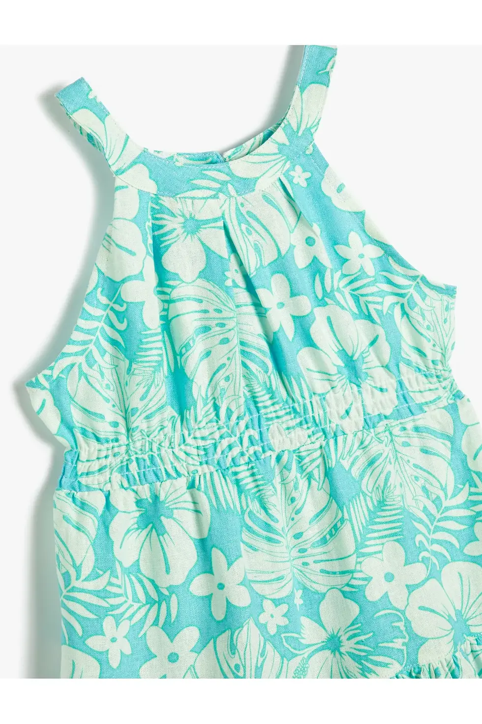 Thumbnail: Koton Elbise Keten Karışımlı Halter Yaka Floral Desenli Katlı