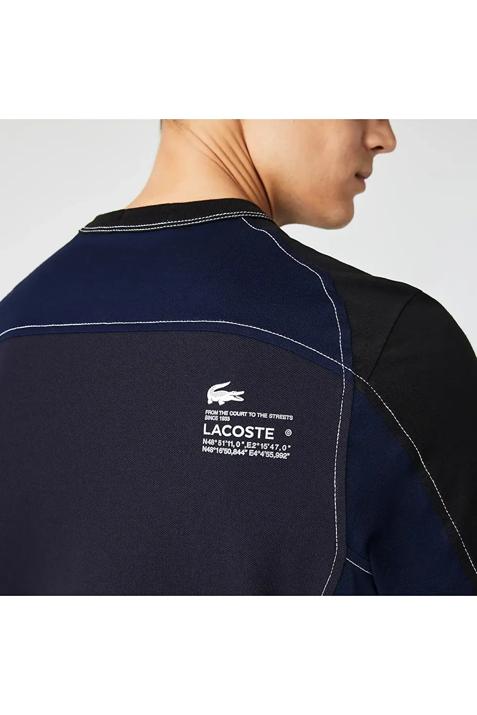 Thumbnail: Lacoste Erkek Regular Fit Bisiklet Yaka Renk Bloklu Siyah T-shirt