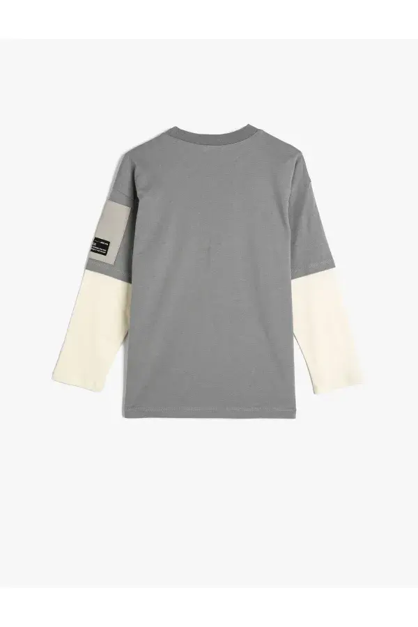 Thumbnail: Koton Tişört Uzun Kollu Bisiklet Yaka Slogan Baskılı Aplike Detaylı Pamuklu