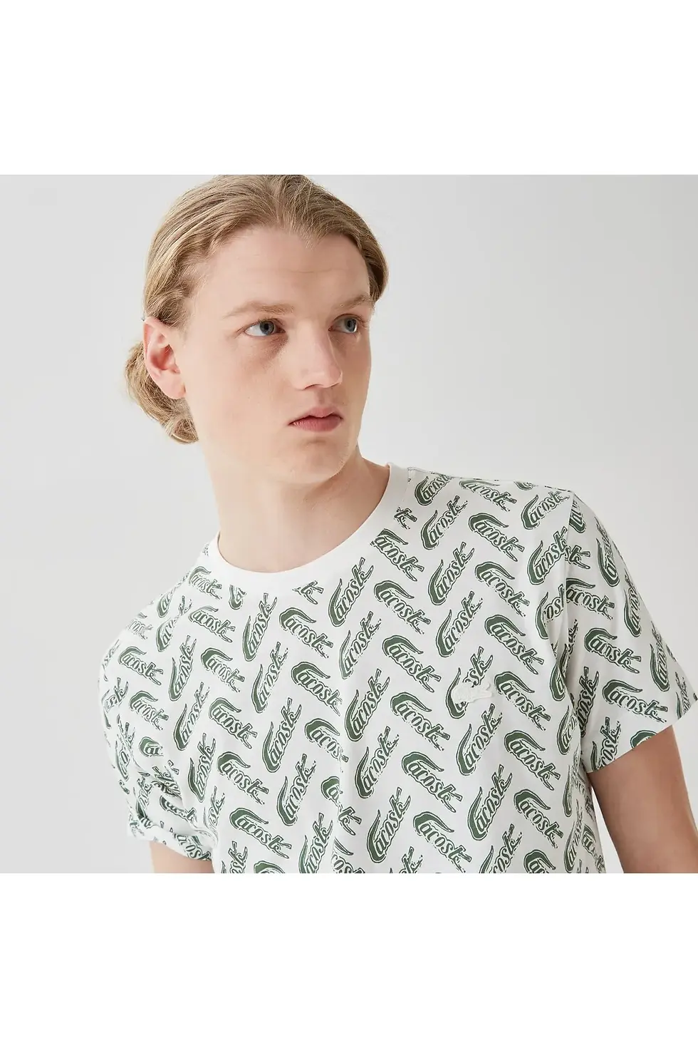 Thumbnail: Lacoste Erkek Slim Fit Bisiklet Yaka Desenli Beyaz T-shirt TH0335