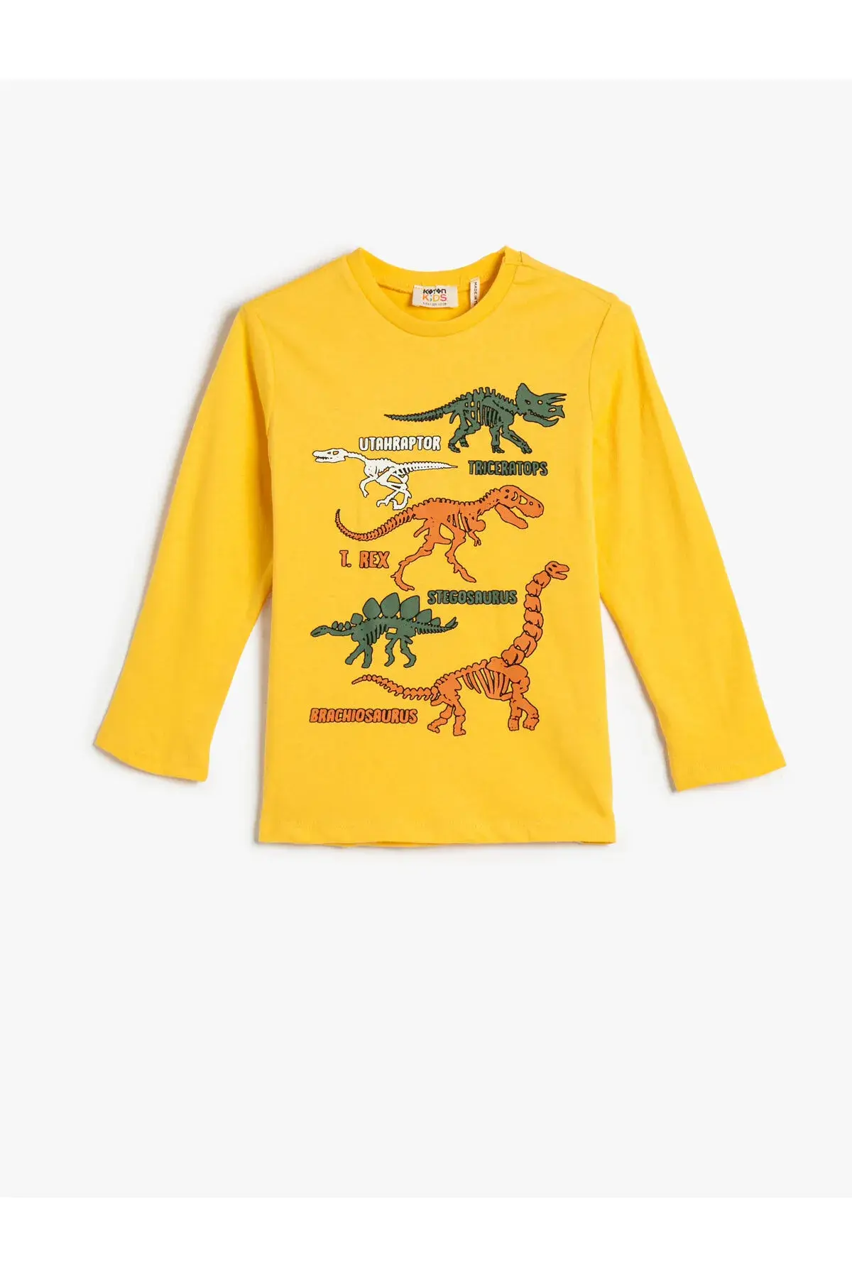 Koton Dinozorlu Tişört Uzun Kollu Bisiklet Yaka Pamuklu