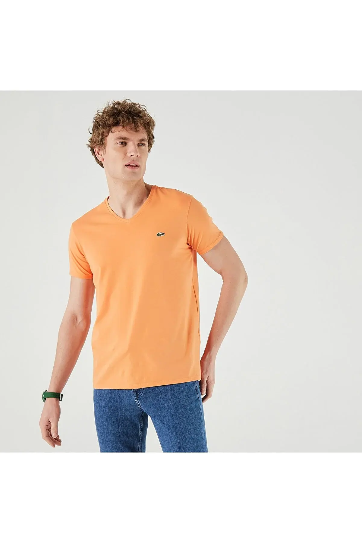 Lacoste Erkek Slim Fit V Yaka Turuncu T-Shirt TH0999