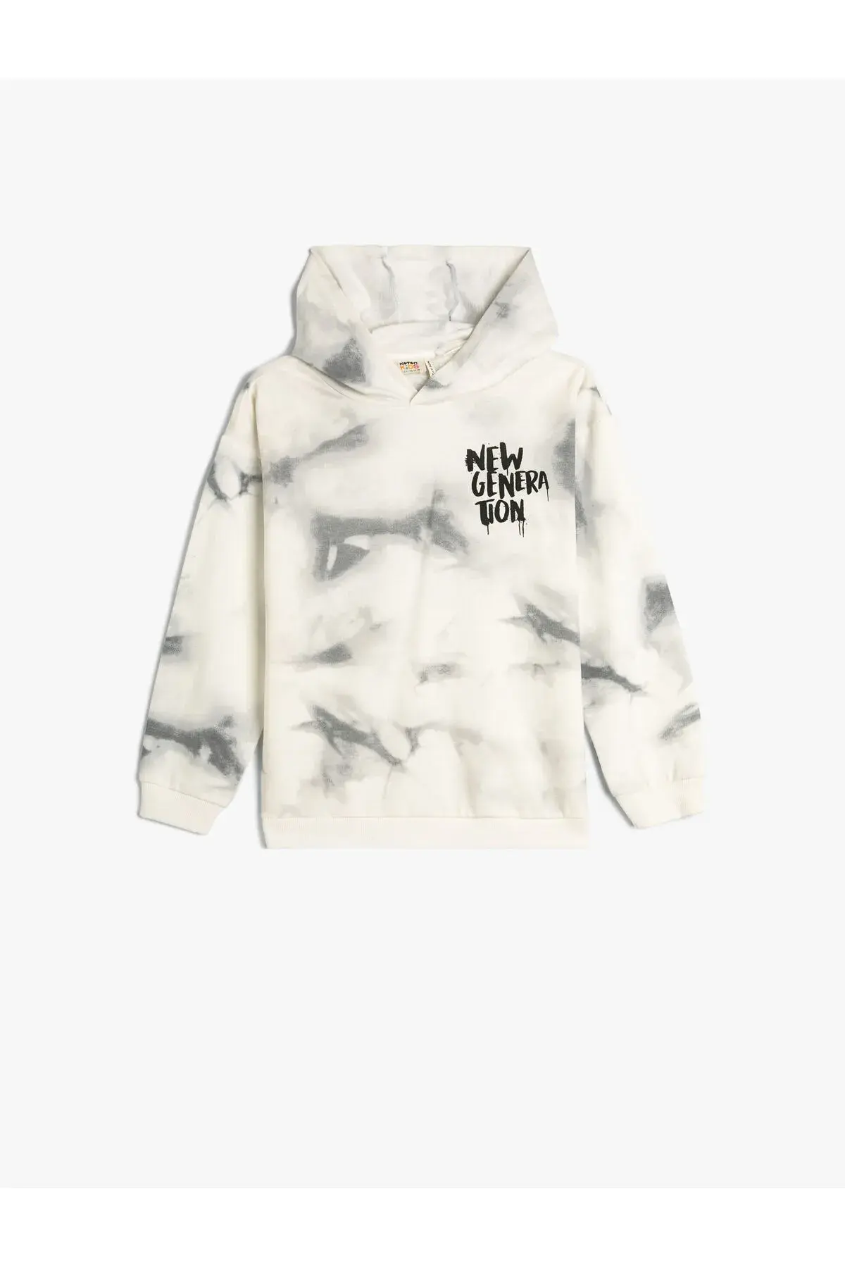 Koton Kapşonlu Sweatshirt Batik Desenli Slogan Baskılı Şardonlu Pamuklu