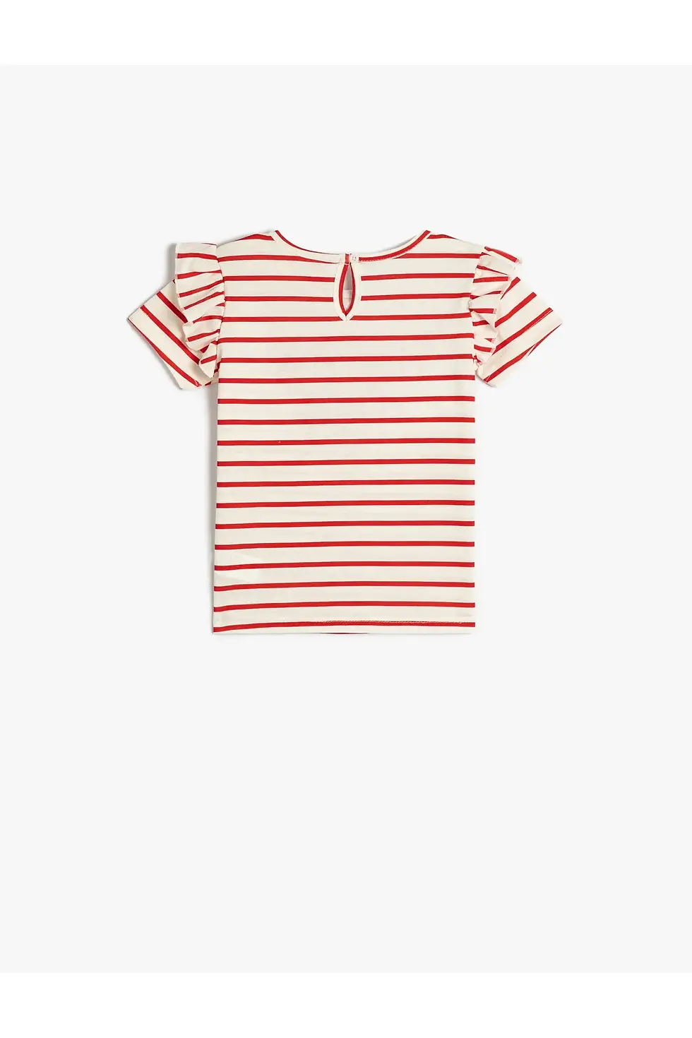 Thumbnail: Koton Çizgili Tişört Fırfırlı Pul-payet Işlemeli Kısa Kollu Pamuklu