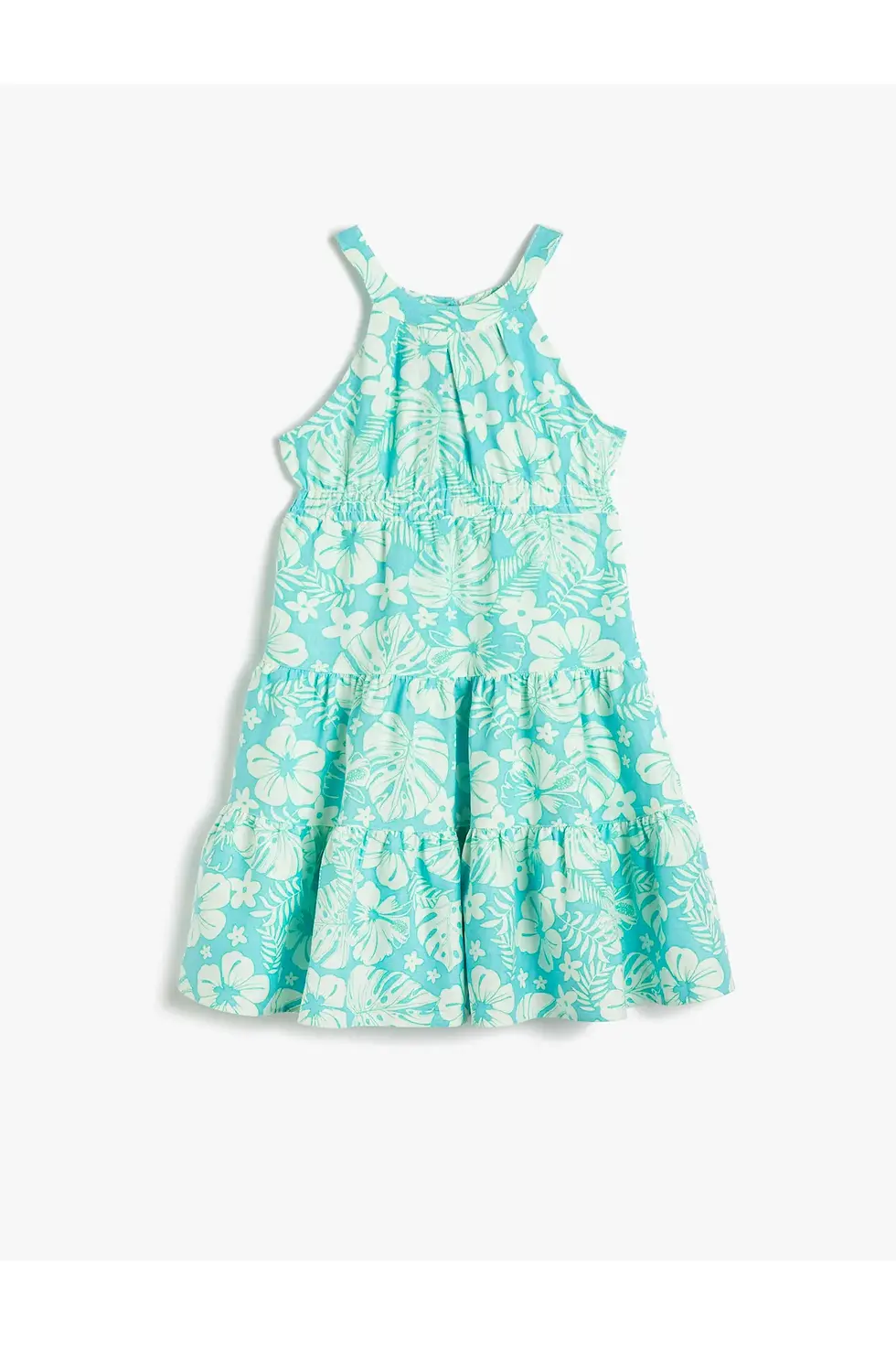 Thumbnail: Koton Elbise Keten Karışımlı Halter Yaka Floral Desenli Katlı