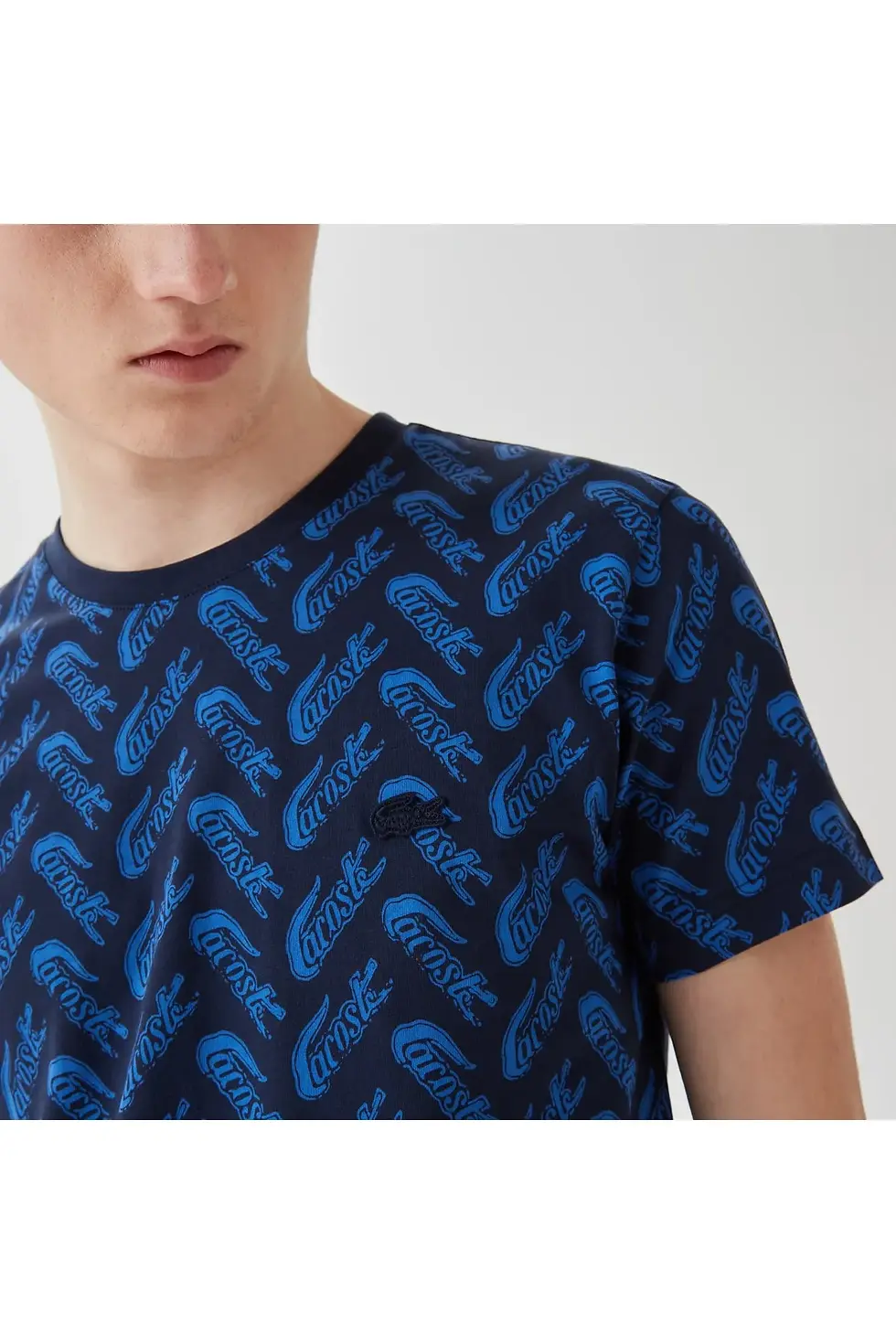 Thumbnail: Lacoste Erkek Slim Fit Bisiklet Yaka Desenli Lacivert T-shirt TH0335