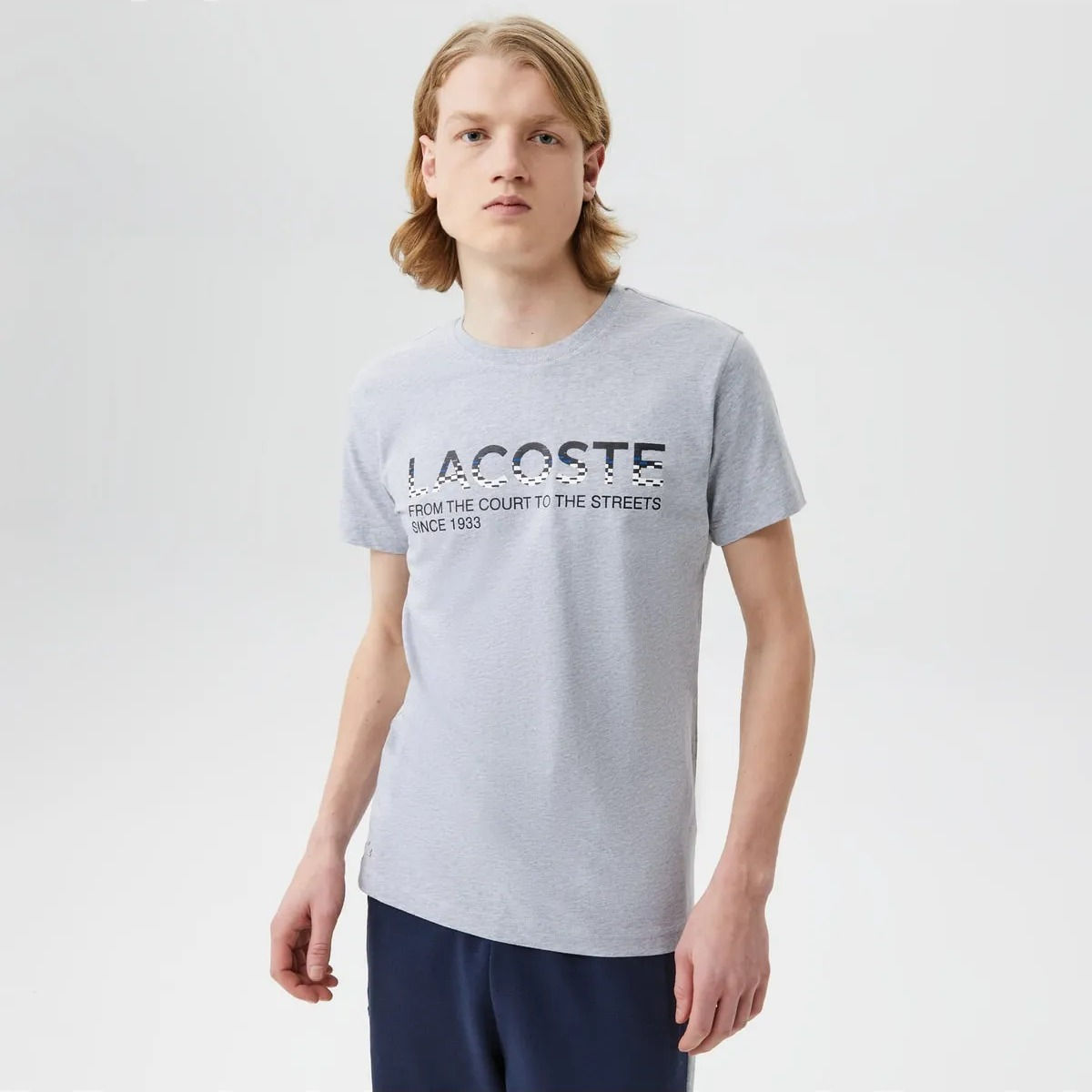 Lacoste Erkek Regular Fit Bisiklet Yaka Baskılı Gri T-shirt
