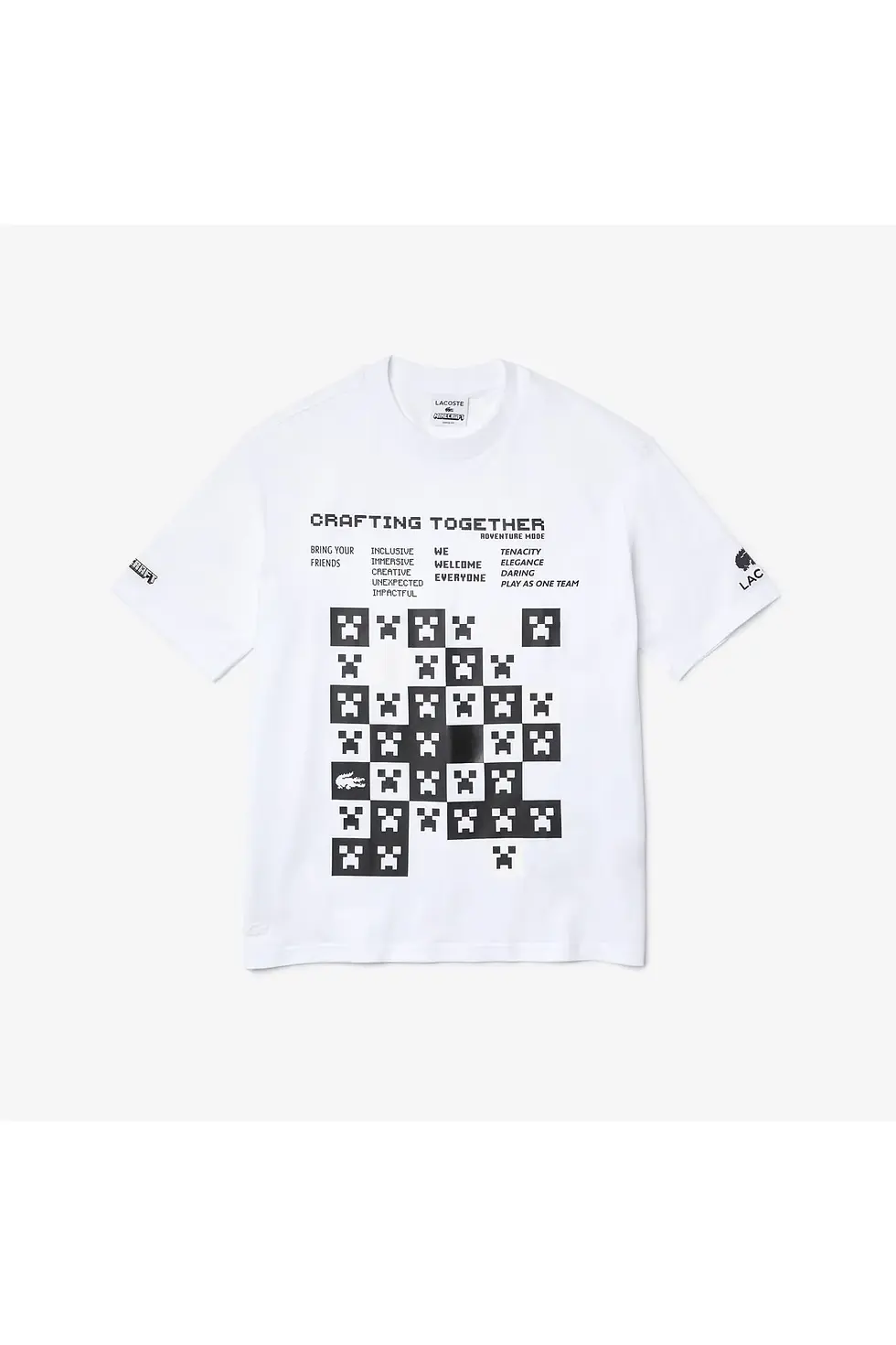 Thumbnail: Lacoste X Minecraft Erkek Relaxed Fit Bisiklet Yaka Desenli Beyaz T-shirt TH3802